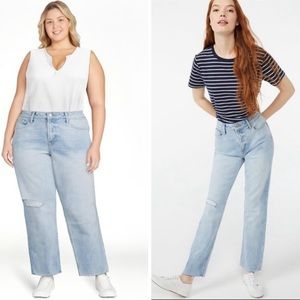 Free Assembly High Rise Straight Jeans - Light Wash, Distressed, Raw Hem